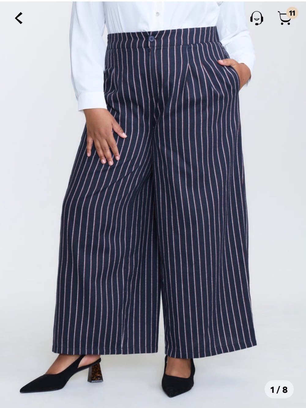 BloomChic Navy Wide-Leg Pinstripe Trousers